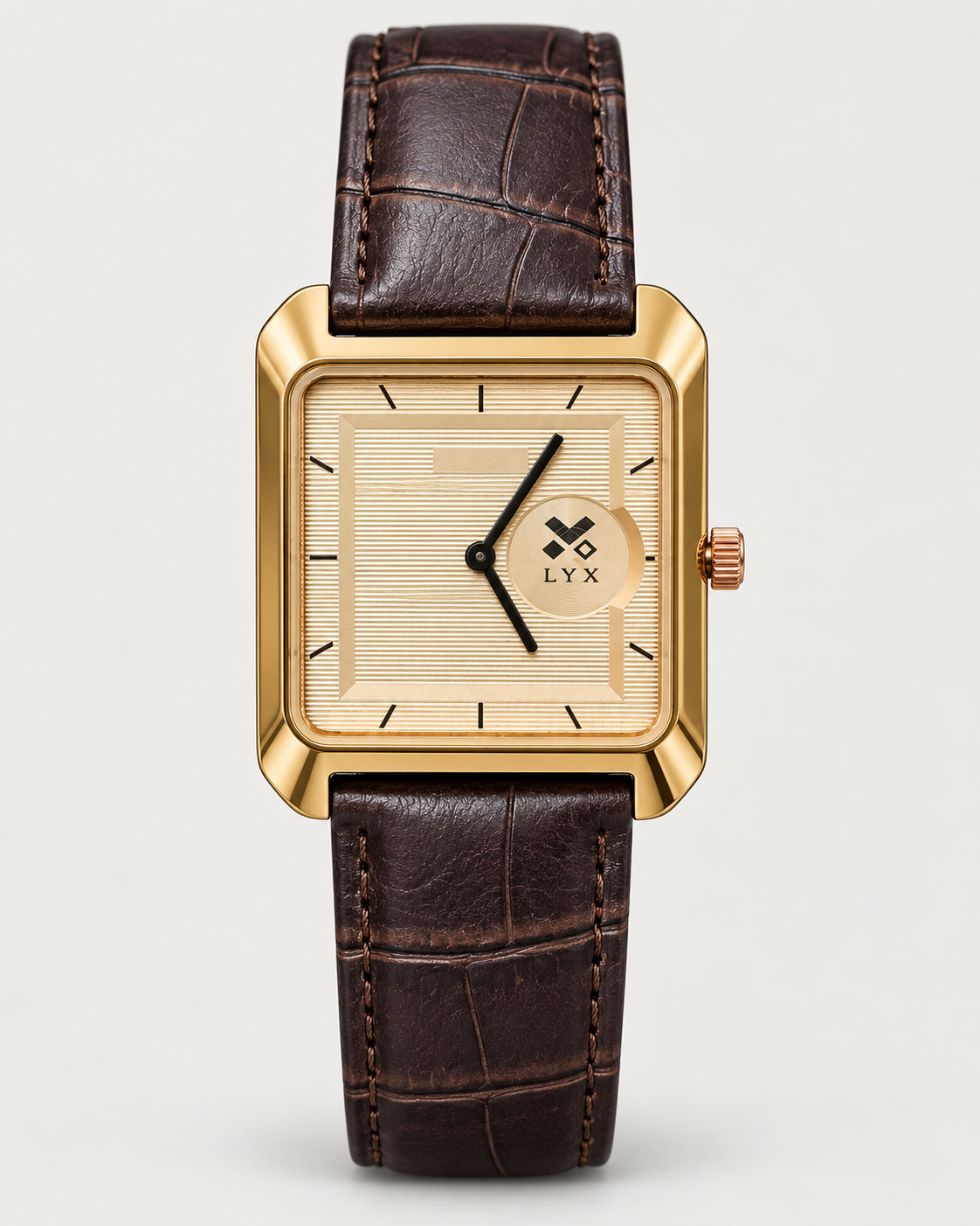 LYX Daybreak – Rose Gold Square Analog Watch for Men | Best Square Dial Watch | Brown Leather Strap