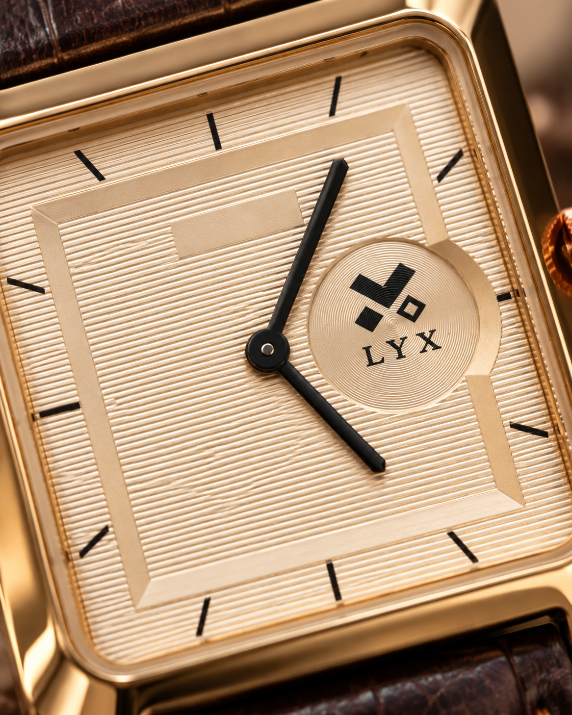LYX Daybreak – Rose Gold Square Analog Watch for Men | Best Square Dial Watch | Brown Leather Strap