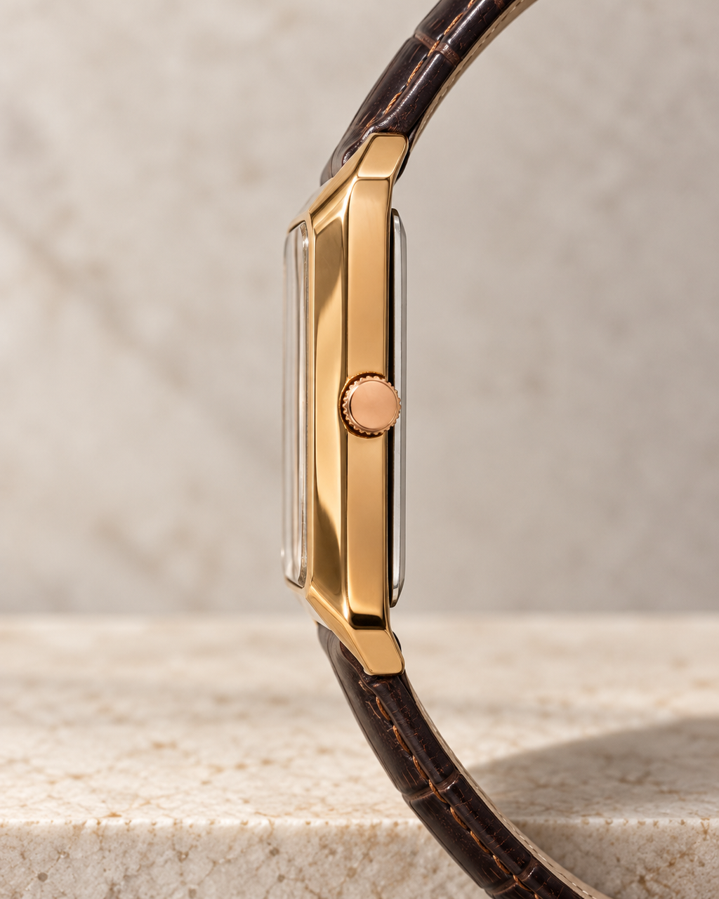 LYX Daybreak – Rose Gold Square Analog Watch for Men | Best Square Dial Watch | Brown Leather Strap