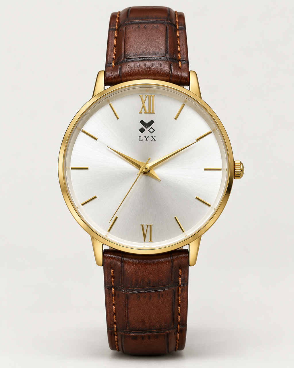 LYX Amber Light – Gold Analog Watch for Men | Best Formal Analog Watch | Roman Numerals, Leather Strap