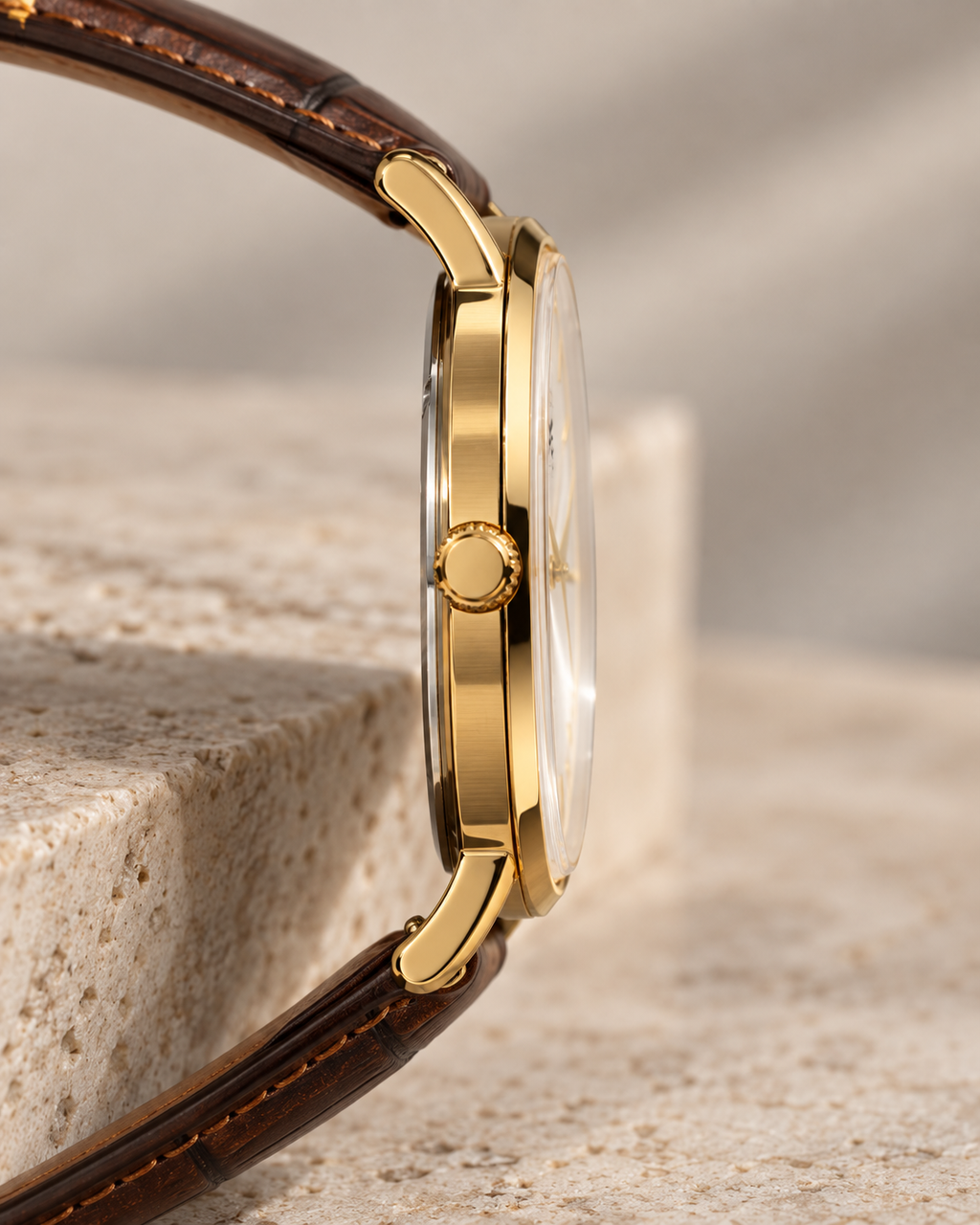LYX Amber Light – Gold Analog Watch for Men | Best Formal Analog Watch | Roman Numerals, Leather Strap