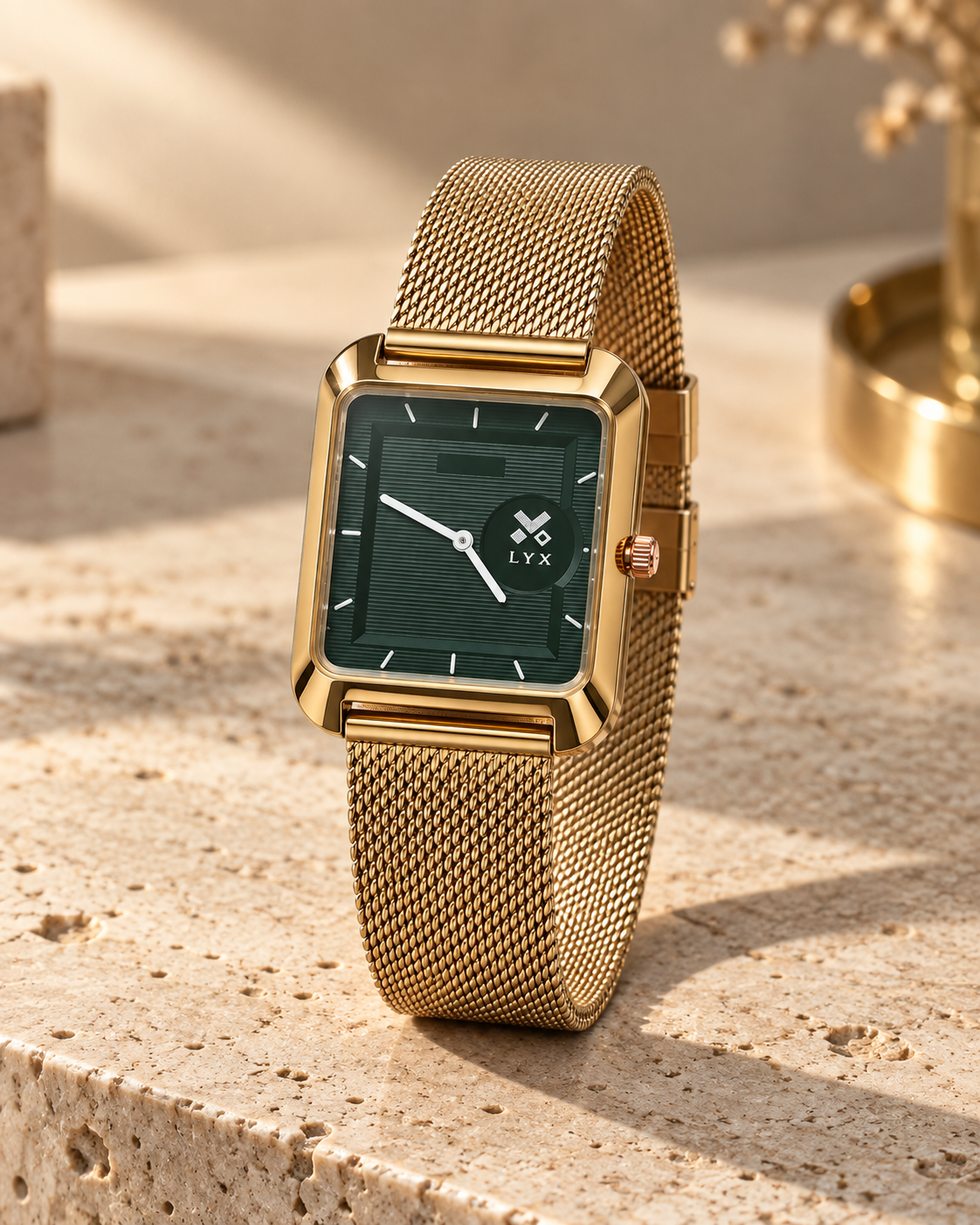 LYX Midnight – Rose Gold Square Analog Watch for Men | Trending Square Dial Watch | Mesh Strap