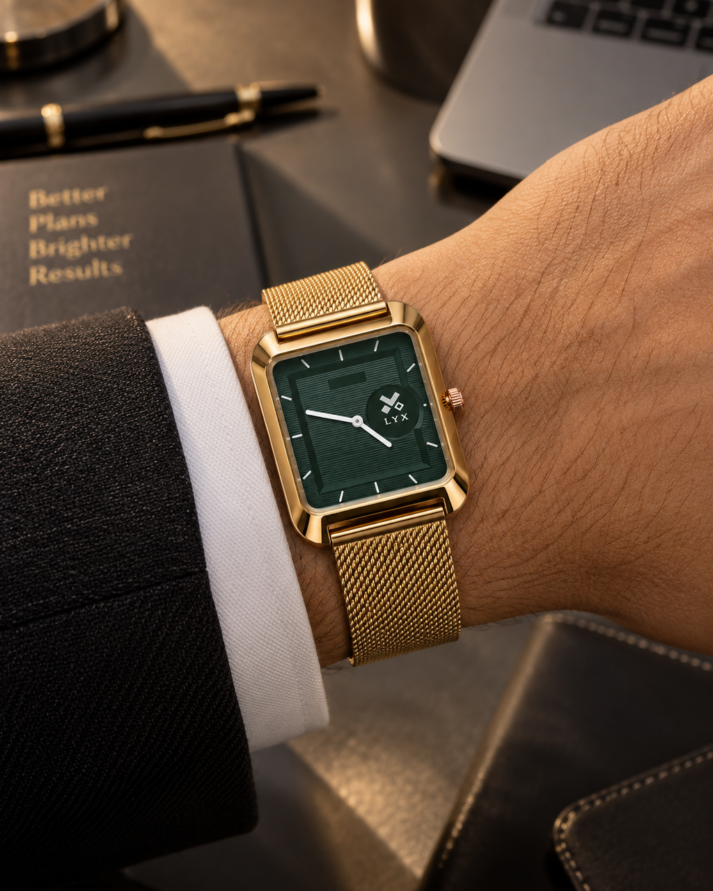 LYX Midnight – Rose Gold Square Analog Watch for Men | Trending Square Dial Watch | Mesh Strap
