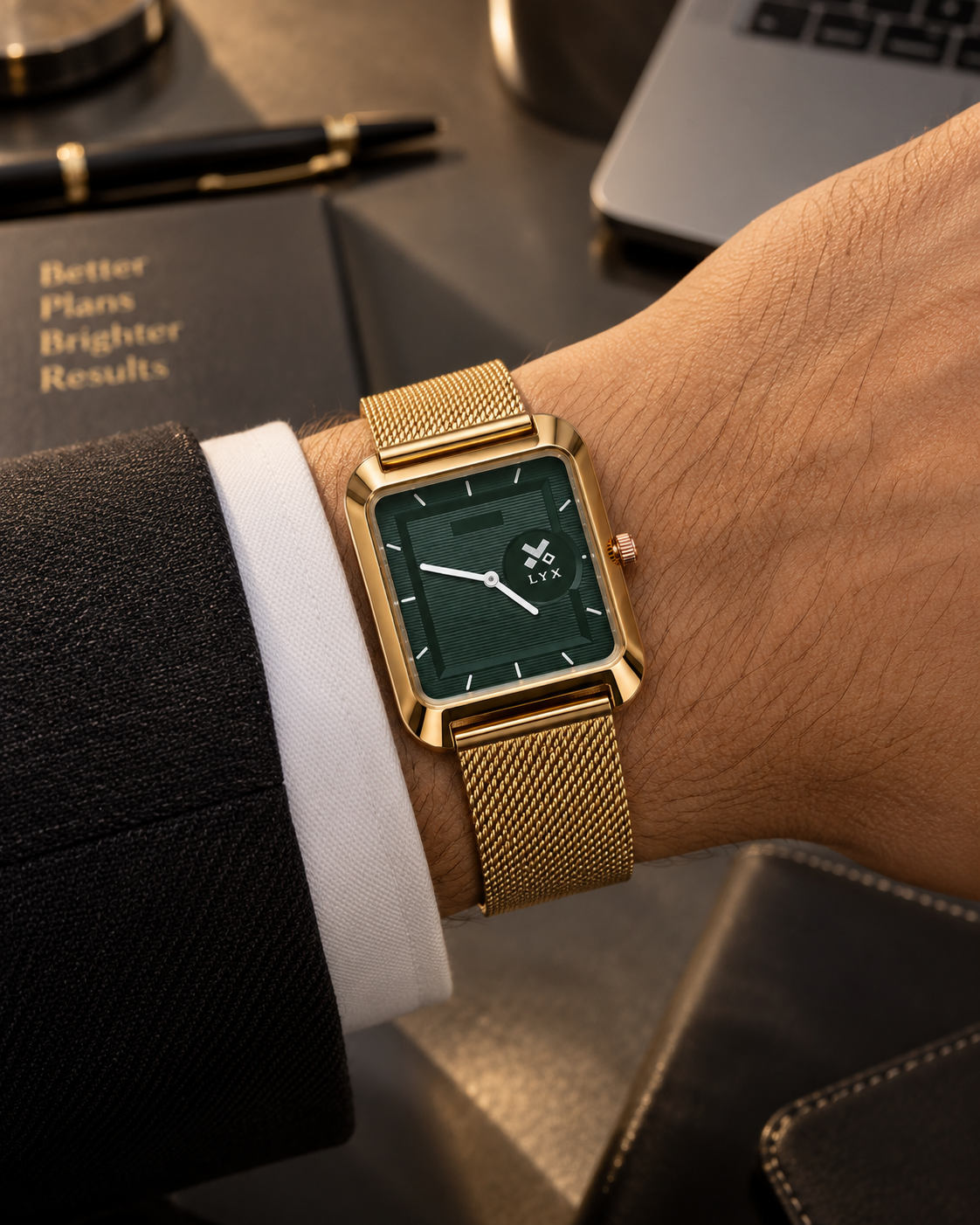 LYX Midnight – Rose Gold Square Analog Watch for Men | Trending Square Dial Watch | Mesh Strap