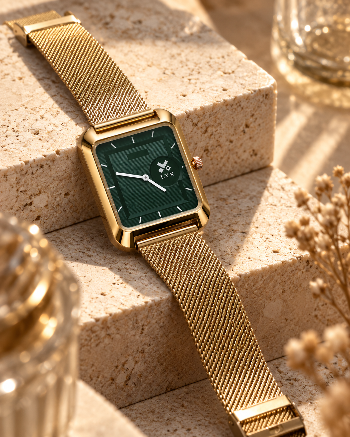 LYX Midnight – Rose Gold Square Analog Watch for Men | Trending Square Dial Watch | Mesh Strap