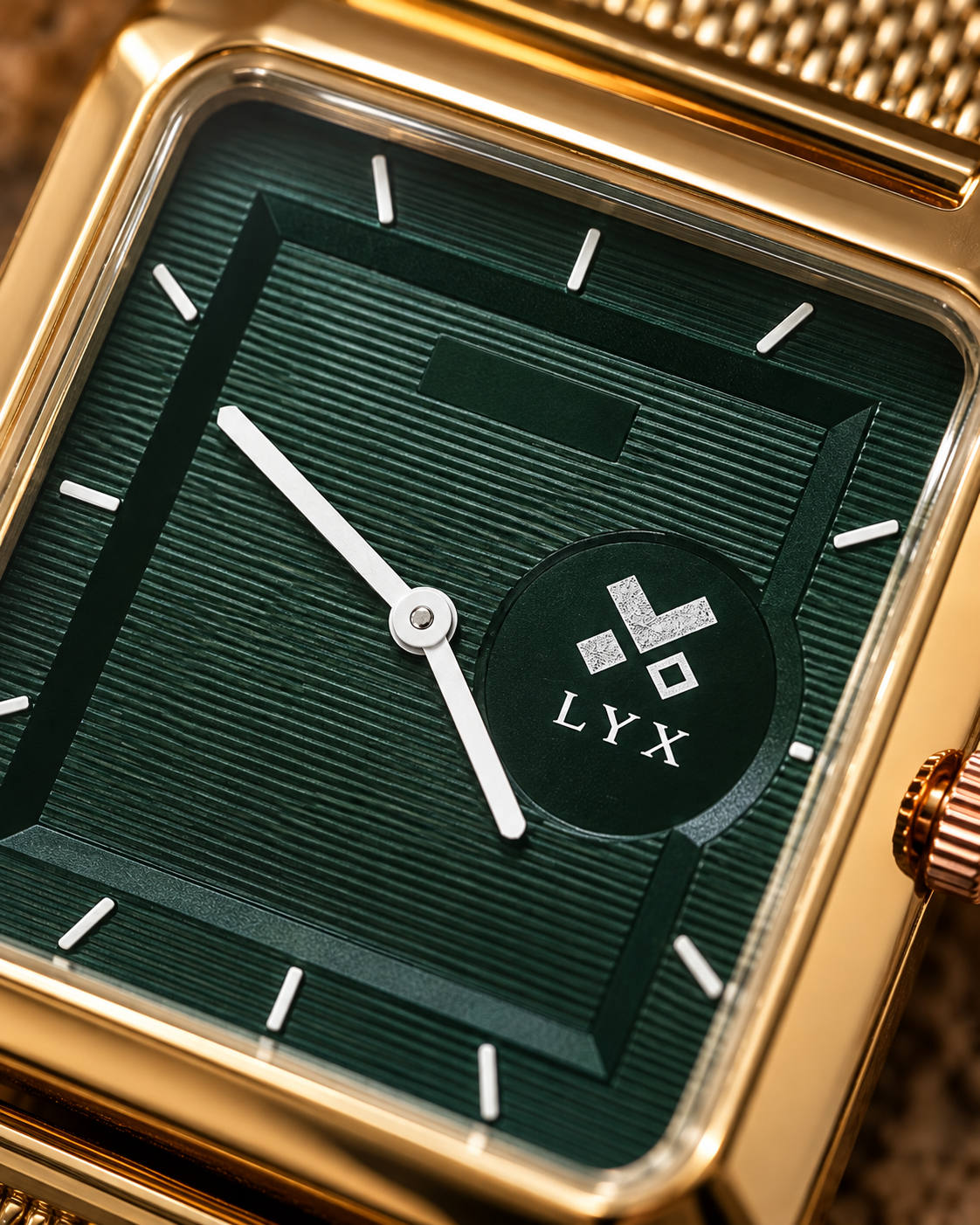 LYX Midnight – Rose Gold Square Analog Watch for Men | Trending Square Dial Watch | Mesh Strap