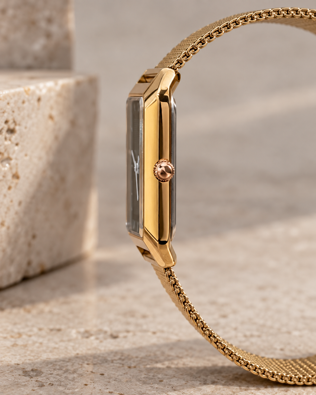 LYX Midnight – Rose Gold Square Analog Watch for Men | Trending Square Dial Watch | Mesh Strap