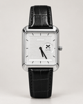 LYX Noir – Silver Square Analog Watch for Men | Minimal Square Dial Watch | Black Leather Strap