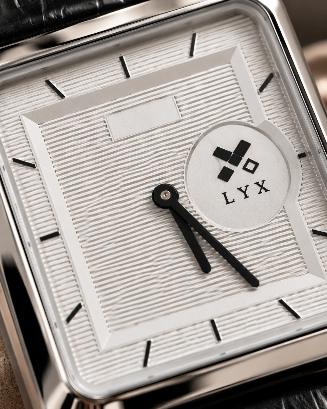 LYX Noir – Silver Square Analog Watch for Men | Minimal Square Dial Watch | Black Leather Strap