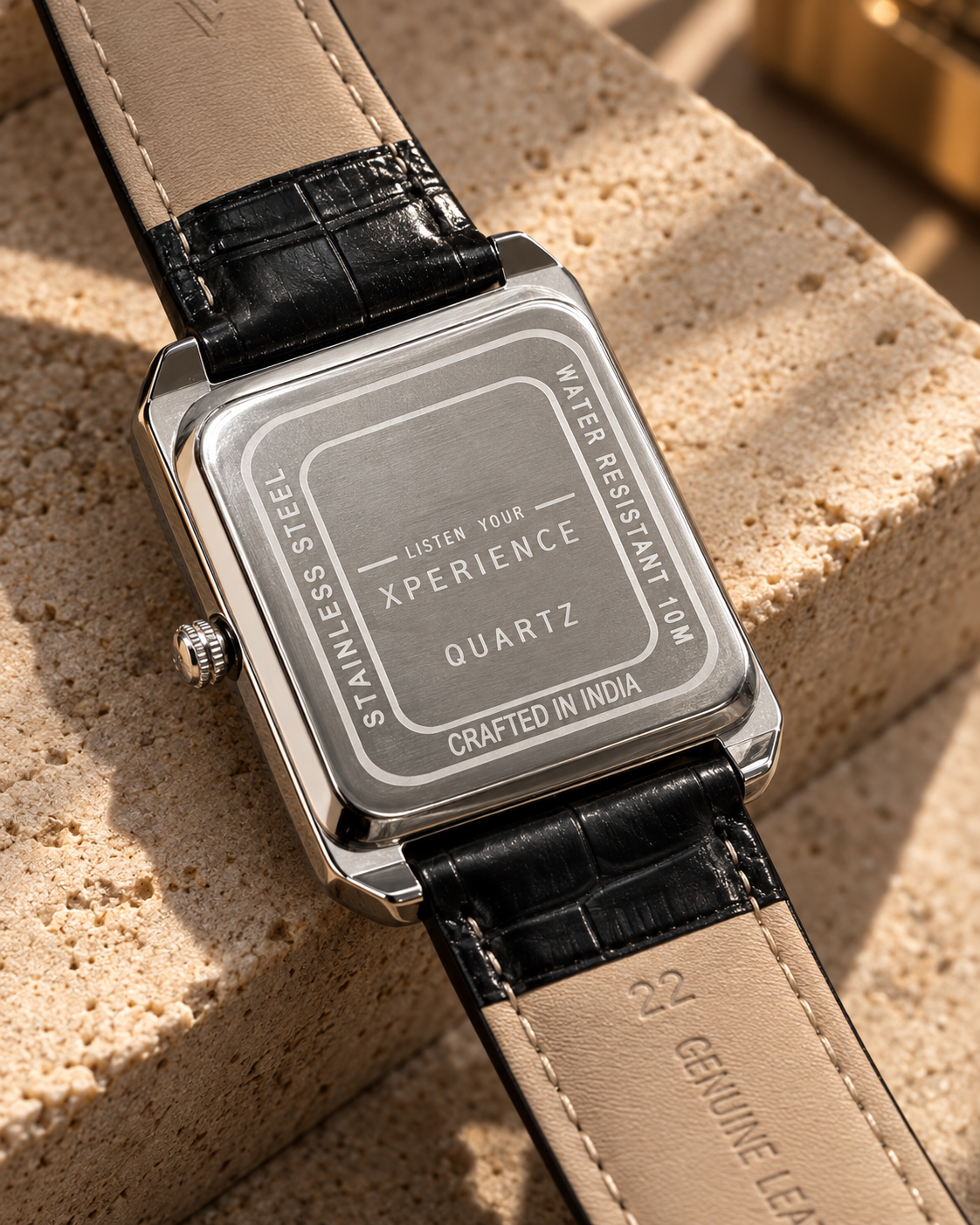 LYX Noir – Silver Square Analog Watch for Men | Minimal Square Dial Watch | Black Leather Strap