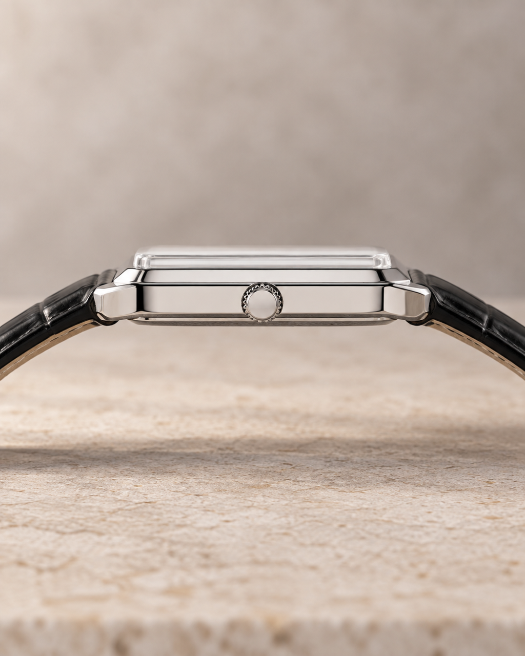 LYX Noir – Silver Square Analog Watch for Men | Minimal Square Dial Watch | Black Leather Strap