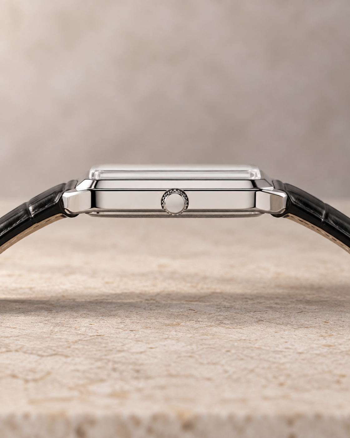 LYX Noir – Silver Square Analog Watch for Men | Minimal Square Dial Watch | Black Leather Strap