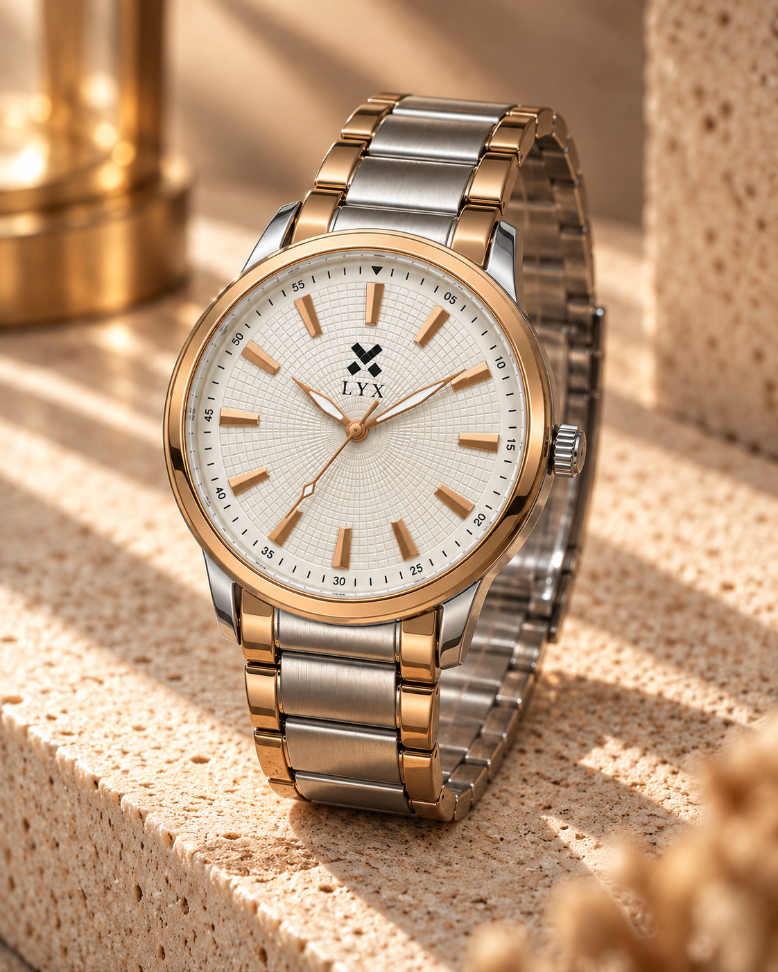 LYX Moonlight – Two-Tone Silver & Rose Gold Analog Watch for Men | Best Budget Analog Watch Under ₹1000 | Stainless Steel