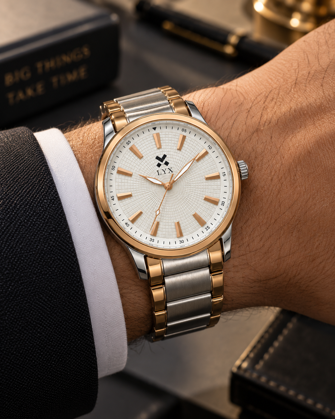 LYX Moonlight – Two-Tone Silver & Rose Gold Analog Watch for Men | Best Budget Analog Watch Under ₹1000 | Stainless Steel