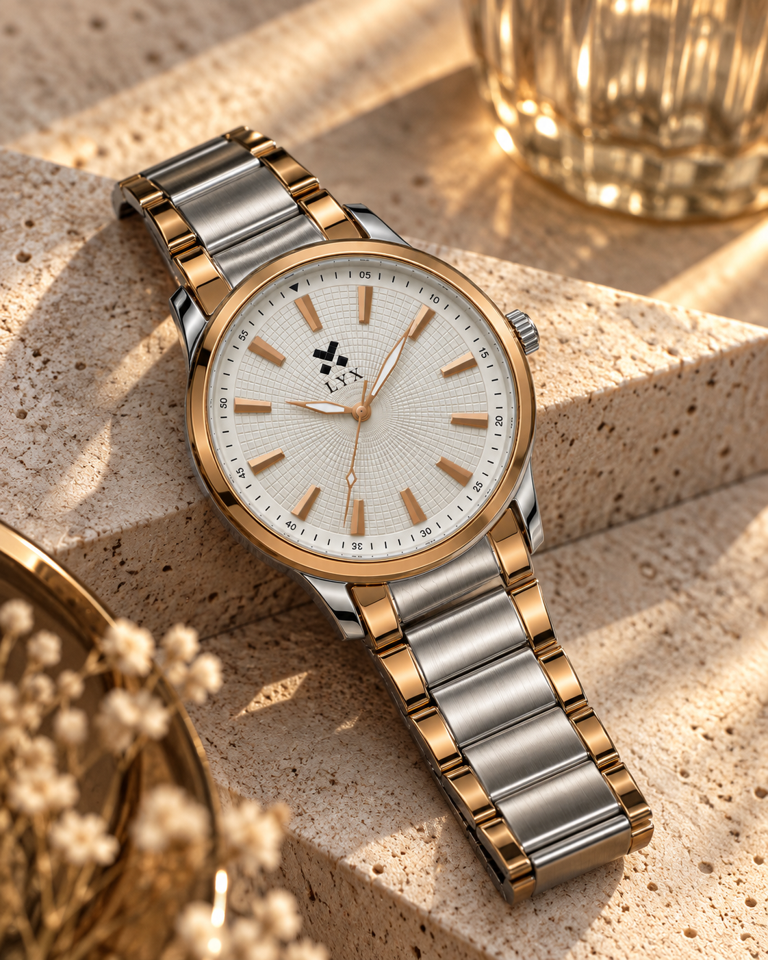 LYX Moonlight – Two-Tone Silver & Rose Gold Analog Watch for Men | Best Budget Analog Watch Under ₹1000 | Stainless Steel