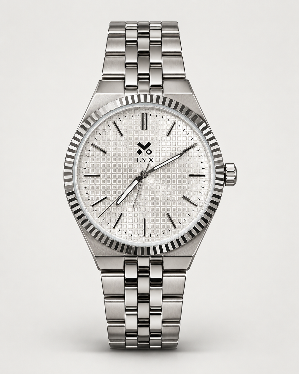 LYX Frost Silver Fluted Bezel Watch for Men