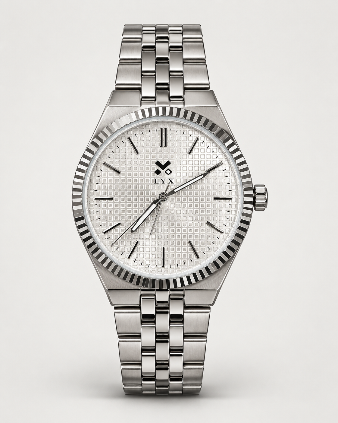 LYX Frost Silver Fluted Bezel Watch for Men