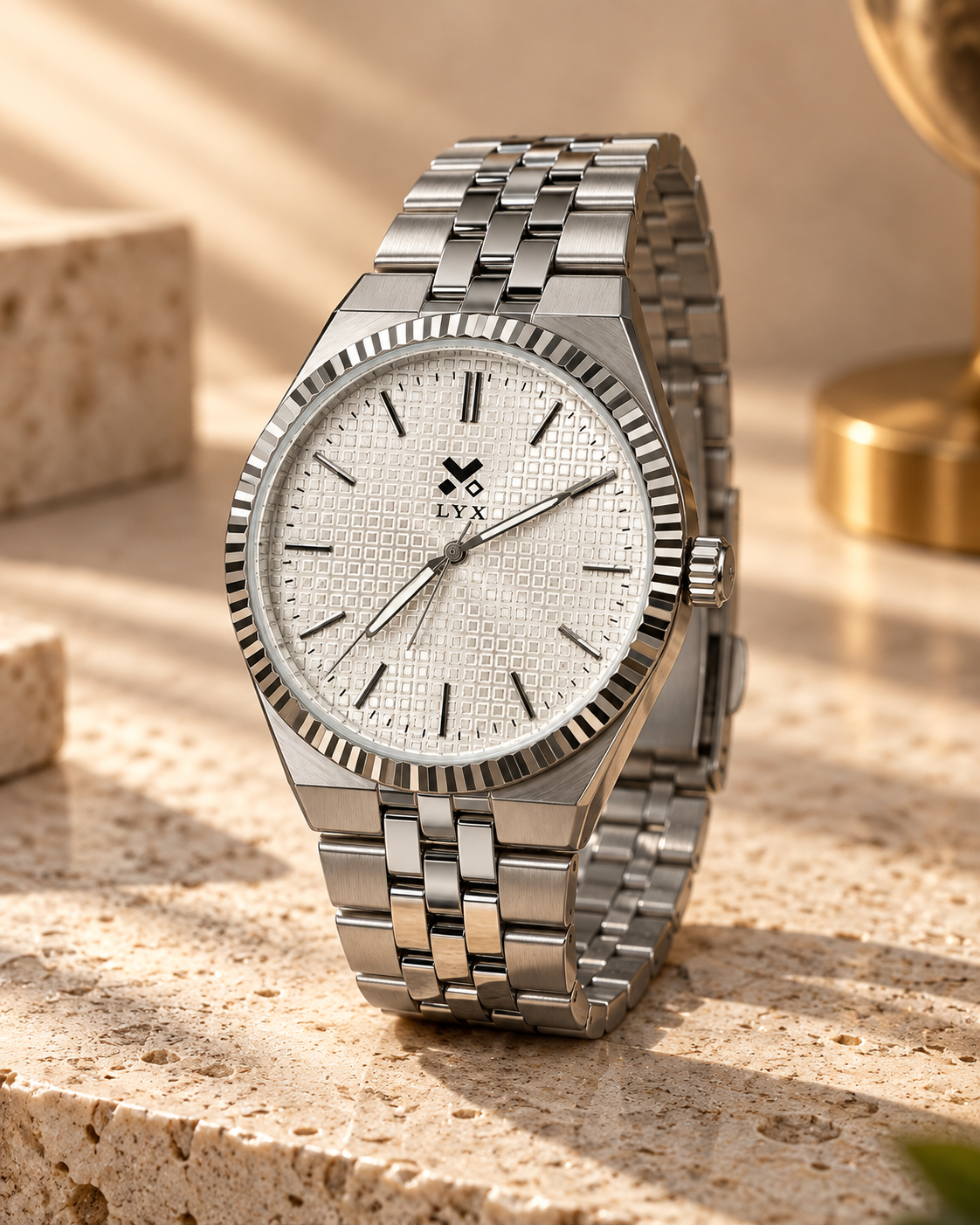 LYX Frost Silver Fluted Bezel Watch for Men