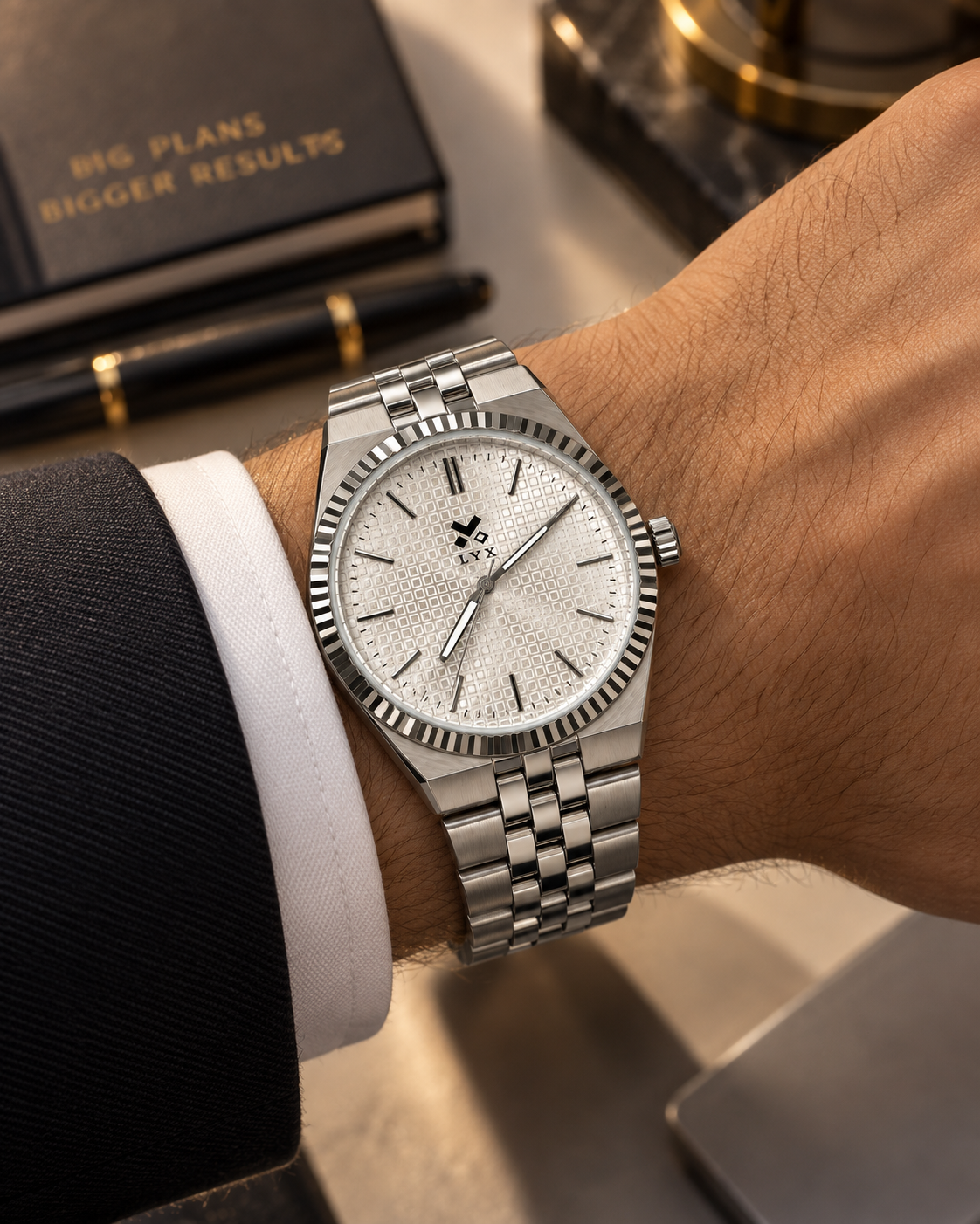 LYX Frost Silver Fluted Bezel Watch for Men