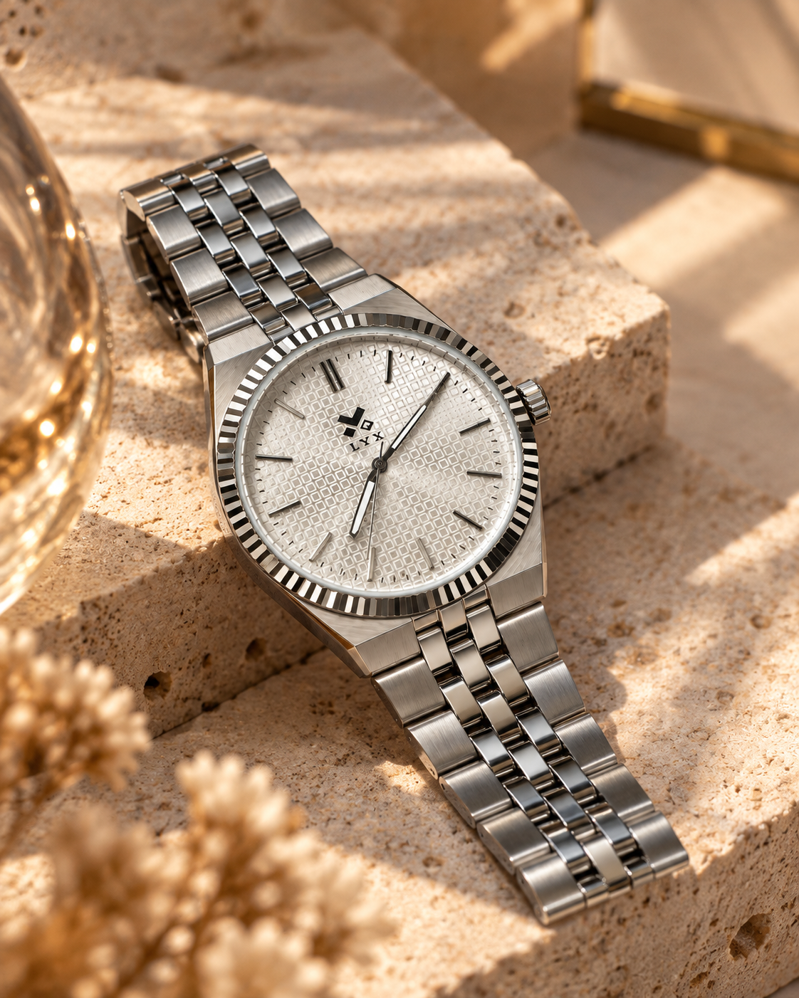 LYX Frost Silver Fluted Bezel Watch for Men