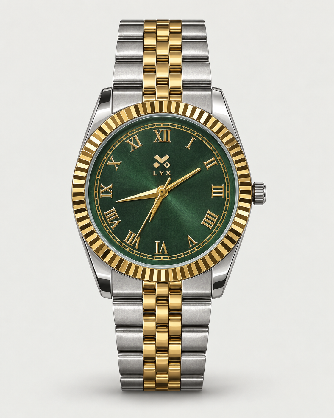 LYX Starlight – Two-Tone Gold & Silver Analog Watch for Men | Best Analog Watch with Fluted Bezel | Green Dial