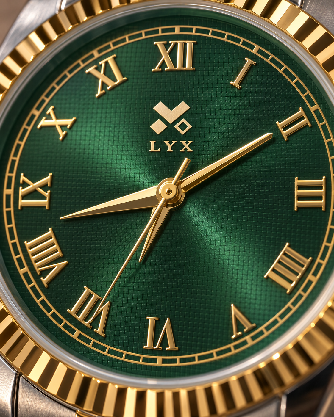 LYX Starlight – Two-Tone Gold & Silver Analog Watch for Men | Best Analog Watch with Fluted Bezel | Green Dial