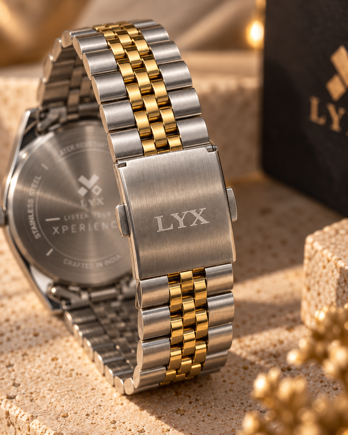 LYX Starlight – Two-Tone Gold & Silver Analog Watch for Men | Best Analog Watch with Fluted Bezel | Green Dial