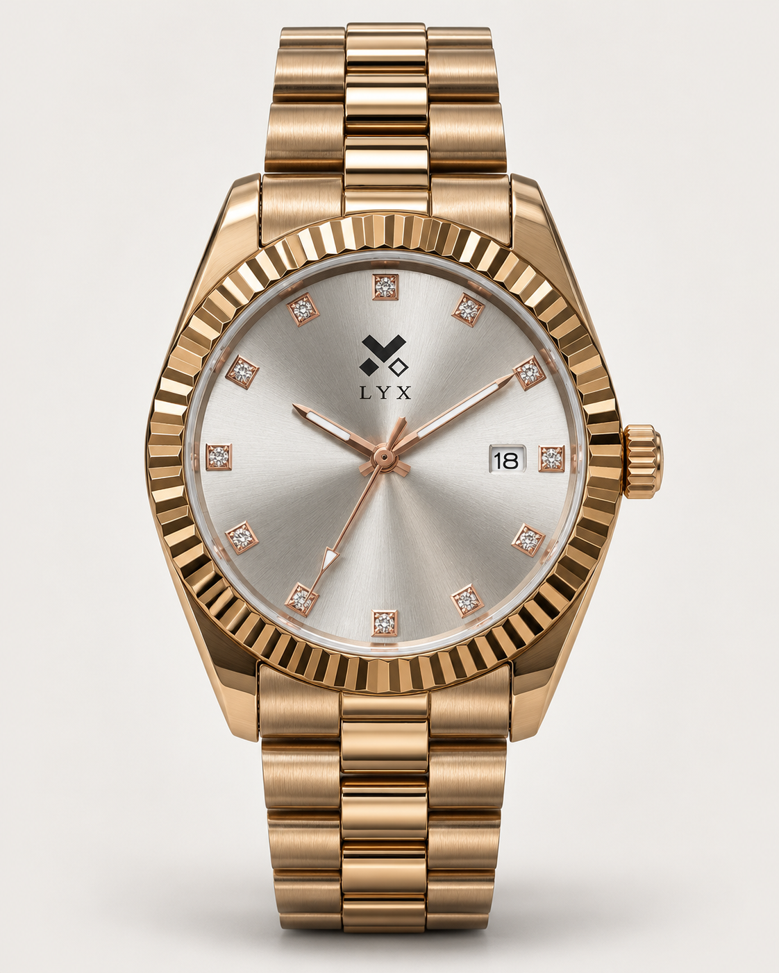 LYX Golden Hour – Full Rose Gold Analog Watch for Men | Best Analog Watch with Fluted Bezel | Diamond Markers