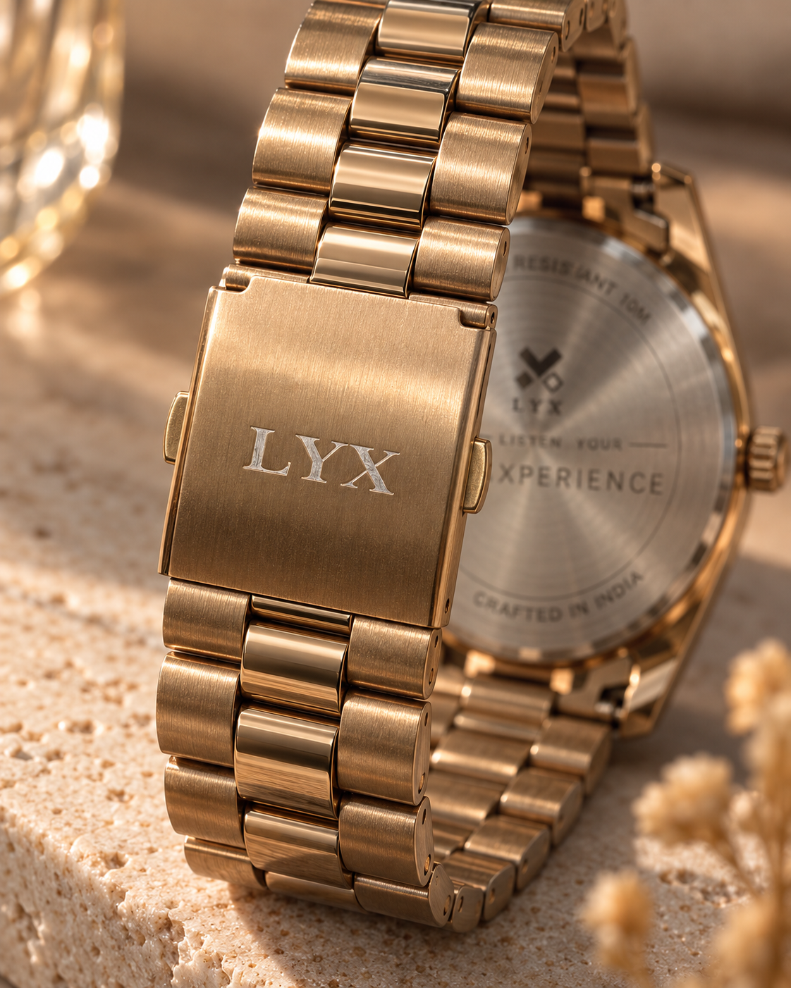LYX Golden Hour – Full Rose Gold Analog Watch for Men | Best Analog Watch with Fluted Bezel | Diamond Markers